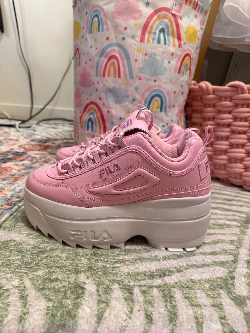 Fila Disruptors Pink and White Platform Sneakers - Picture 1 of 8